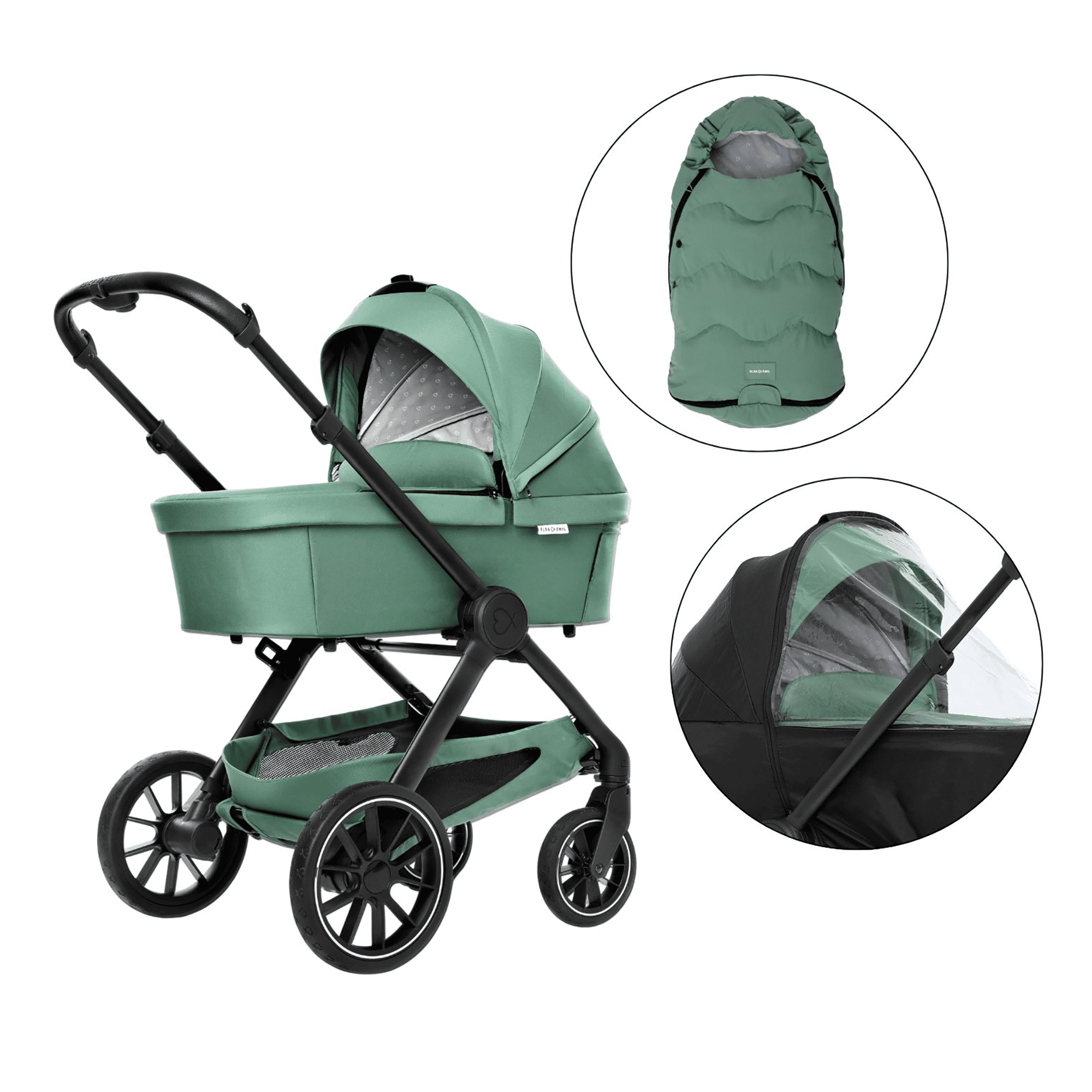 Winterset ELSA & EMIL Krokodilgrün mit Kinderwagen, Regenverdeck und Fußsack Maxi ELSA & EMIL Grün 9000000000779 1