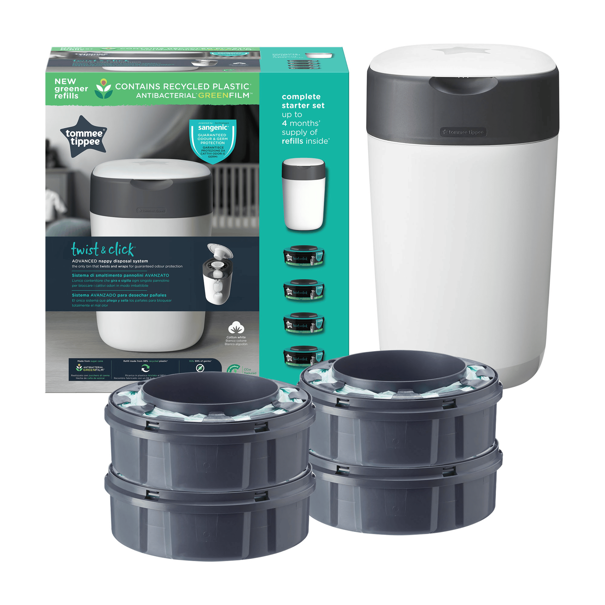 Windeleimer Twist & Click mit 4 Nachfüllkassetten tommee tippee Weiß 2000583017400 1