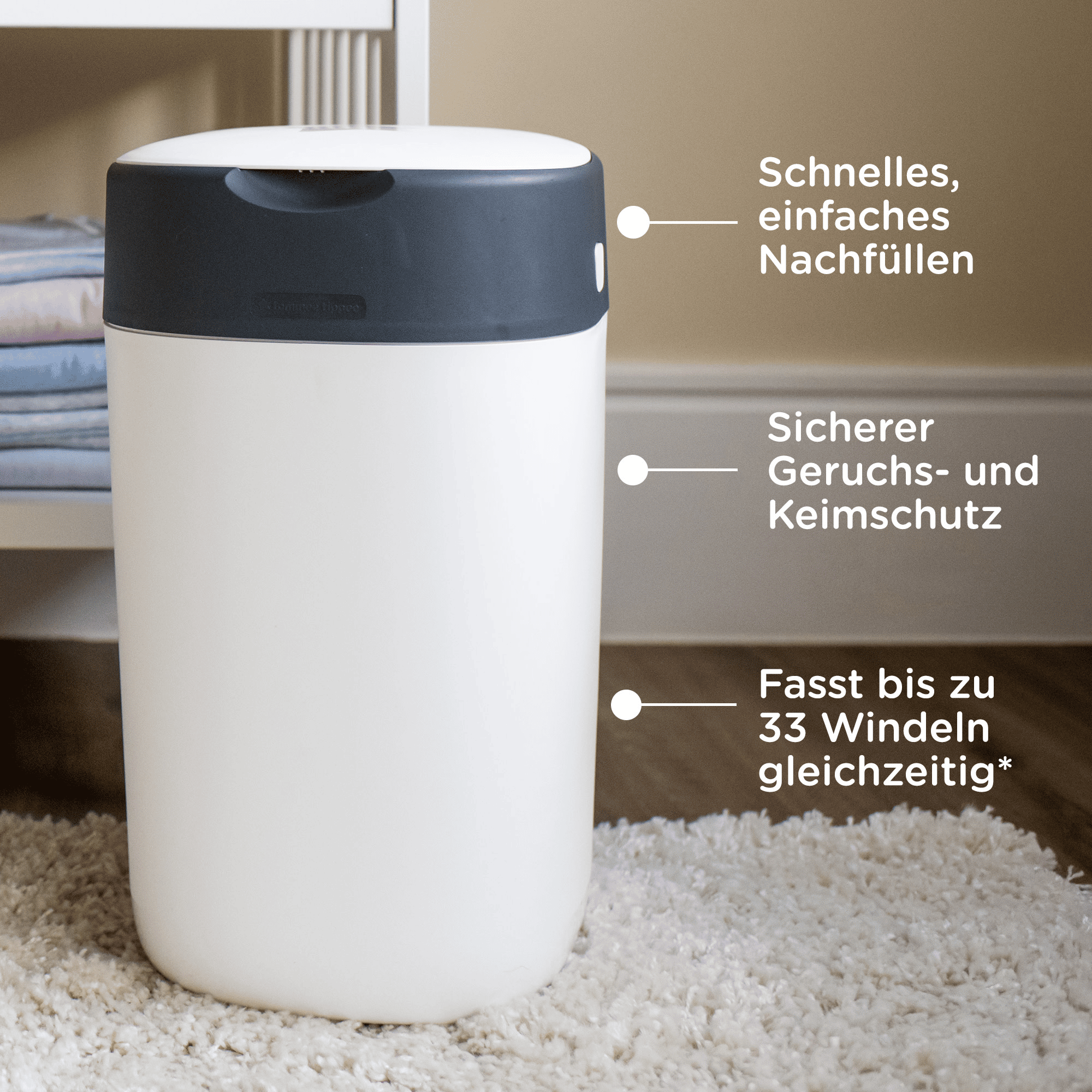 Windeleimer Twist & Click mit 4 Nachfüllkassetten tommee tippee Weiß 2000583017400 2