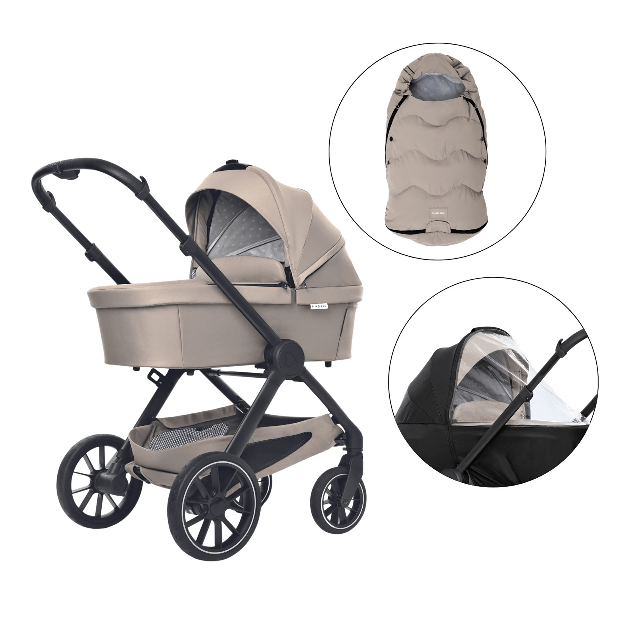 Winterset ELSA & EMIL Kängurubeige mit Kinderwagen, Regenverdeck und Fußsack Maxi ELSA & EMIL Beige 9000000000778 1